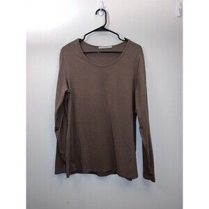 Peruvian Connection Top Womens XL Brown Scoop Neck Long Sleeve Pima Cotton